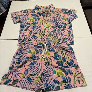 Cuddl Duds Sleep Short Sleeve & Shorts Set Terry Cloth- Bermuda Tropical Size XL